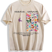 Jesus Butterflies God‘s Plan Wash S~5XL and Batik vintage washed oversized T-shirt in Beige