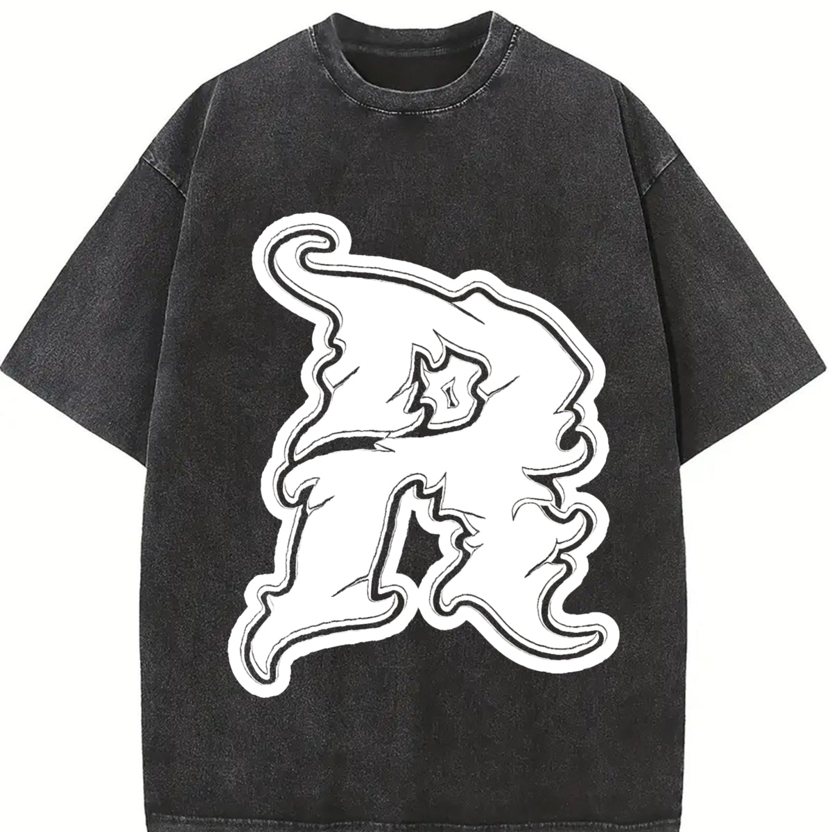 Distressed Wizard Hat Letter R Vintage Washed T-Shirt in Black