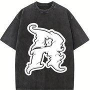 Distressed Wizard Hat Letter R Vintage Washed T-Shirt in Black