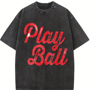 Play Ball Game Day Vintage Washed T-Shirt in Black