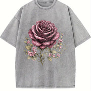 Skull Rose Dark Gothic (2d) Large Vintage Washed T-Shirt in Gray