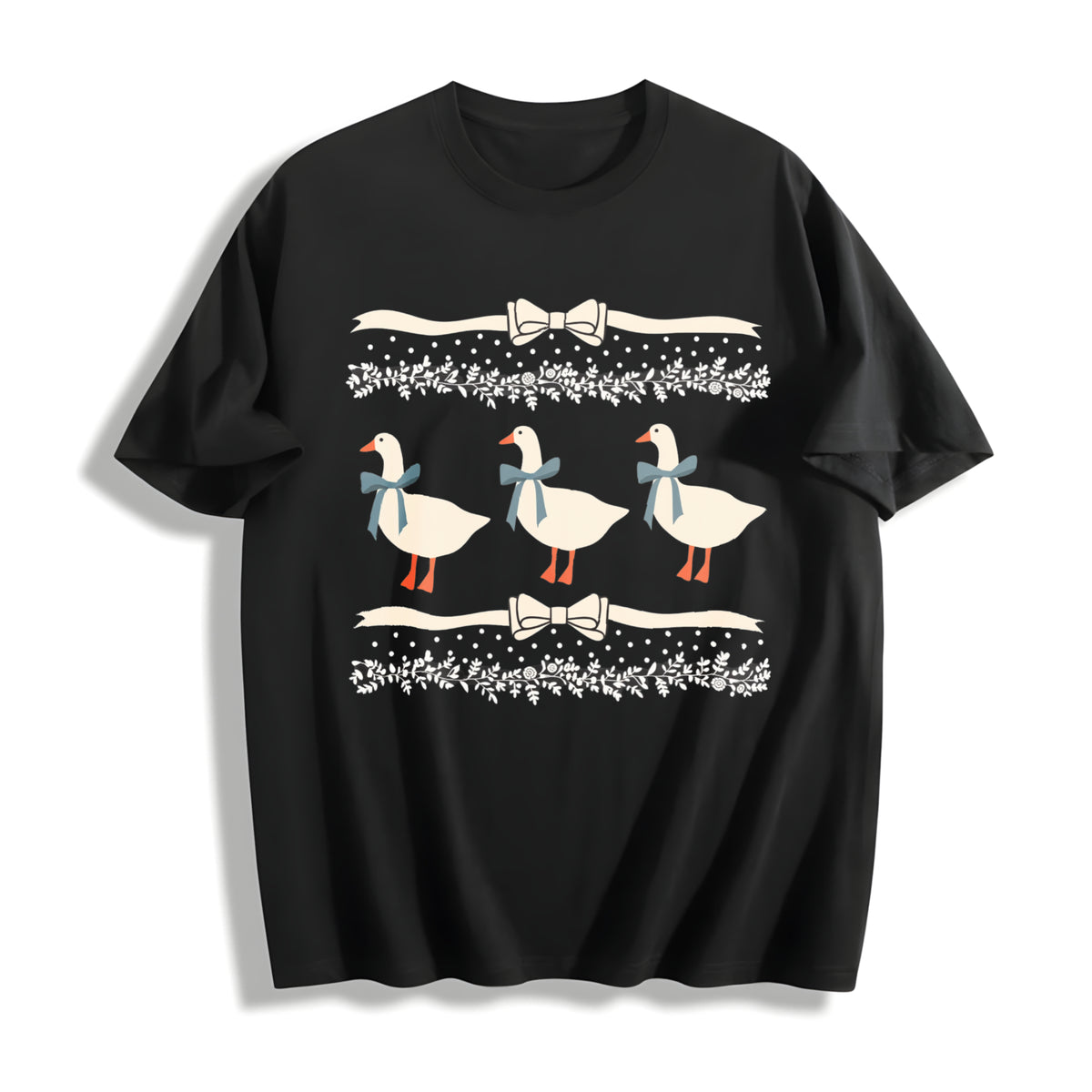 1980s Blue Ribbon Goose with Hearts Ugly Cotton T-Shirt in Black