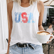 USA Patriotic Land of the Free Because of the Brave Women's Color Cotton Tank Top in White