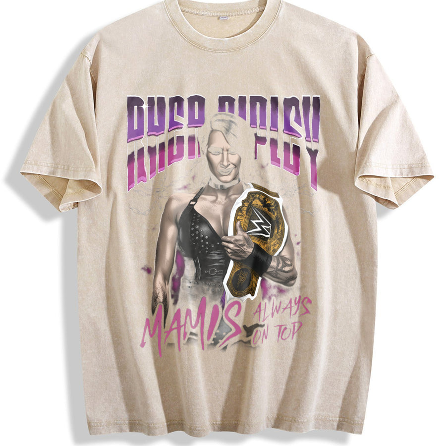 WWE Rhea Ripley Wash Iconic Wrestling Classic Fan vintage washed oversized T-shirt in Beige