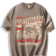And Skin-friendly Versatile for Attire Mothman Terror Sky Vintage Washed T-Shirt in Brown