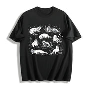 Coastal 90s Seals Ocean Animal Cotton T-Shirt in Black