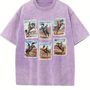 Rodeo Bucking Horse Western Cowboy Rodeo Stamp vintage washed oversized T-shirt in Purple