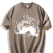 1pc Mouse Thinking Vintage Washed T-Shirt in Brown