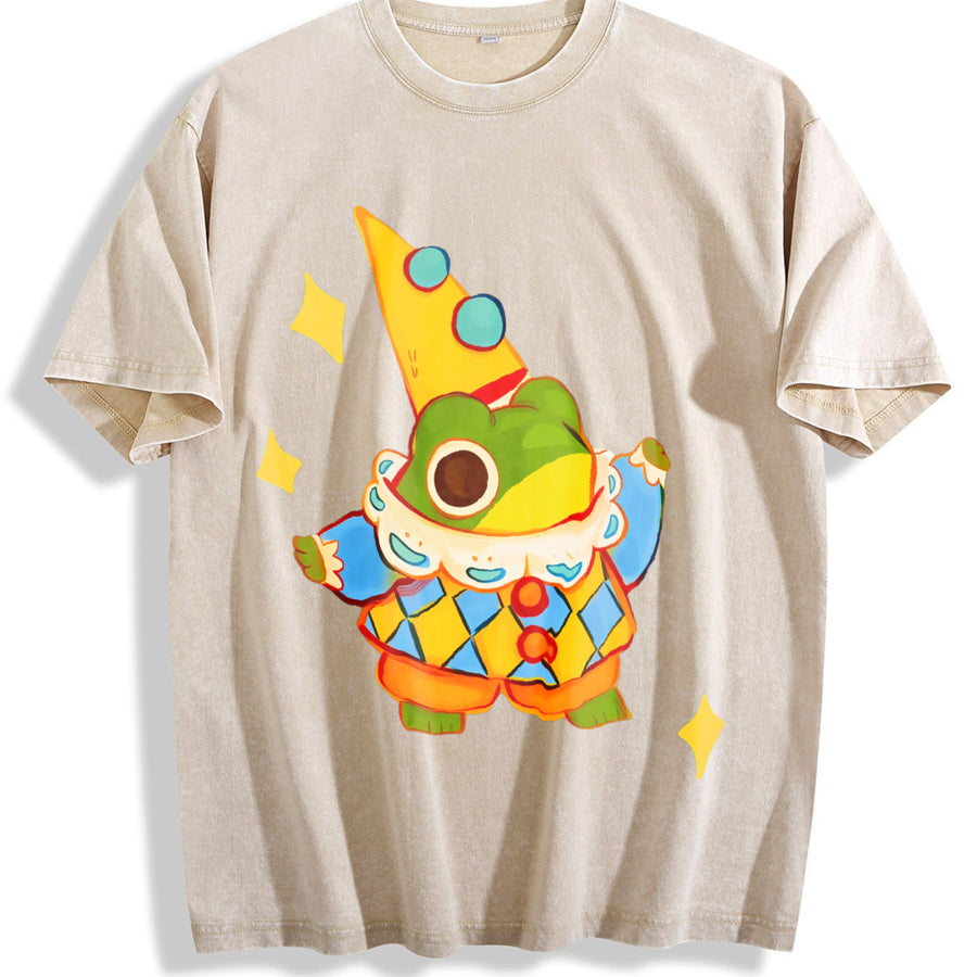 Star Frog Coloful vintage washed oversized T-shirt in Beige