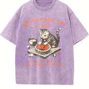 Spooky Biscuits Club Black Cat vintage washed oversized T-shirt in Purple