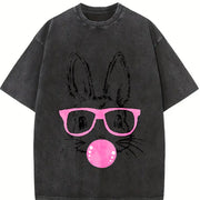 Leisure Y2K Retro and Retro Fashionable Retro Appearance Vintage Washed T-Shirt in Black
