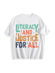 Reading Literacy and Justice for All Cotton T-Shirt in White