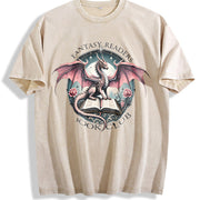 Fantasy Readers Book Club Dragon Vintage Washed T-Shirt in Beige
