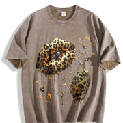Leopard Lips and Soccer Ball Vintage Washed T-Shirt in Brown