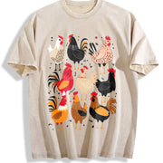 Chicken Short-sleeve Vintage Washed T-Shirt in Beige