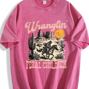 Retro Wranglin' Feral Children Raccoon 90s Western Vintage Washed T-Shirt in Red