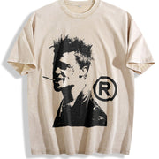 Fight Club Gothic Grunge Y2k Emo Scene Amity Affliction Vintage Washed T-Shirt in Beige