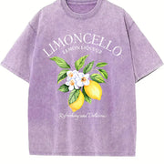 Letter Fruit Limoncello Lemon Commute Versatile Retro Vintage Washed T-Shirt in Purple