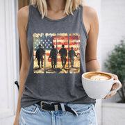 Land of the Free America Women's Color Cotton Tank Top in Gray