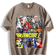 Invincible Superhero Team Vintage Washed T-Shirt in Brown