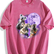 Three Koalas Retro Cute Koala Vintage Washed T-Shirt in Red