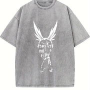 Anime My Hero Academia All Might High-end Luxury Retro vintage washed oversized T-shirt in Gray