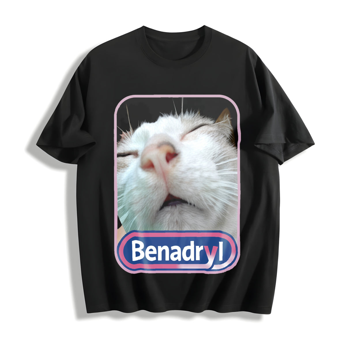 Benadryl Cat Meme Cotton T-Shirt in Black