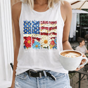 American Flag 4th of July Women's Color Cotton Tank Top in White