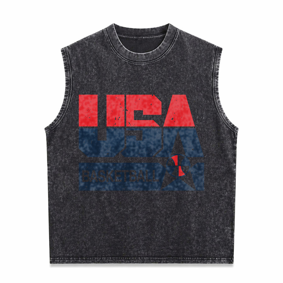 USA Basketball Retro for Sporty Vintage Washed Tank Top in Black