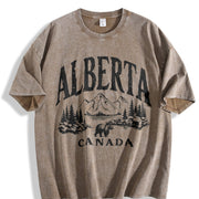 Short-sleeve Canadian Canada Grizzly Bear Snow Mountain Vintage Washed T-Shirt in Brown