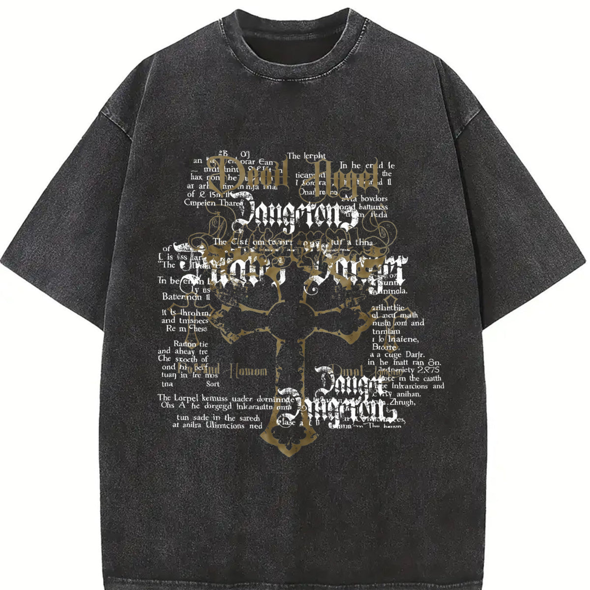 Y2K Retro Dark Gothic Vintage Washed T-Shirt in Black
