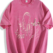 Faceless Reaper Skull Candle Art Vintage Washed T-Shirt in Red