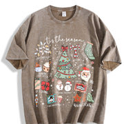 Retro Christmas Tis the Season Vintage Washed T-Shirt in Brown