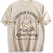 Chicken Raising & Jesus Praising Farm Life vintage washed oversized T-shirt in Beige