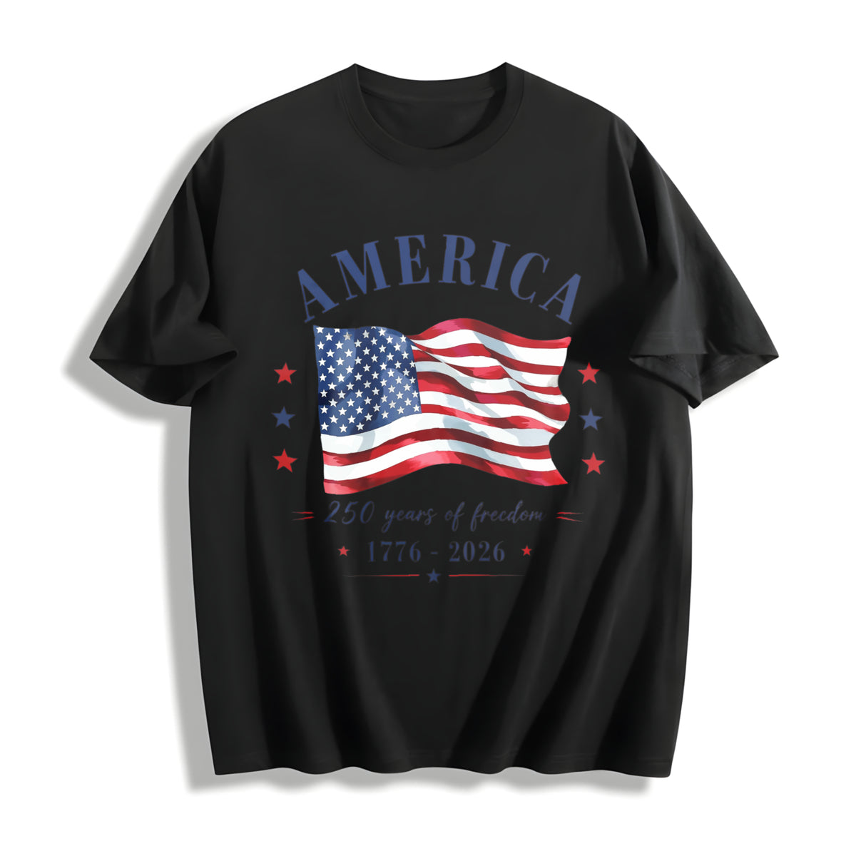 America 1776-2026 Vneck Cotton T-Shirt in Black