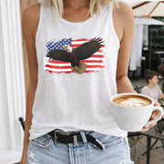 Land of the Free Because of the Brave Patriotic Eagle Women's Color Cotton Tank Top in White