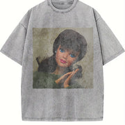 White Hair Glam Doll Vintage Washed T-Shirt in Gray