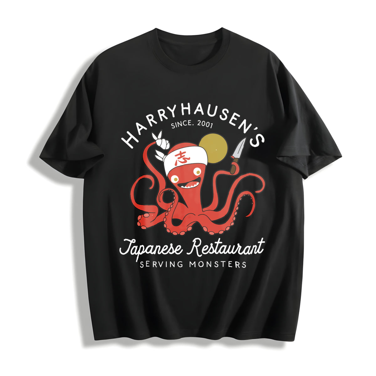 With Octopus Fashionable Cotton T-Shirt in Black