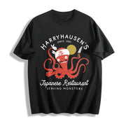 With Octopus Fashionable Cotton T-Shirt in Black