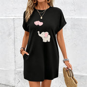 Cute Elephant Balloon Dress Cotton T-Shirt in Black