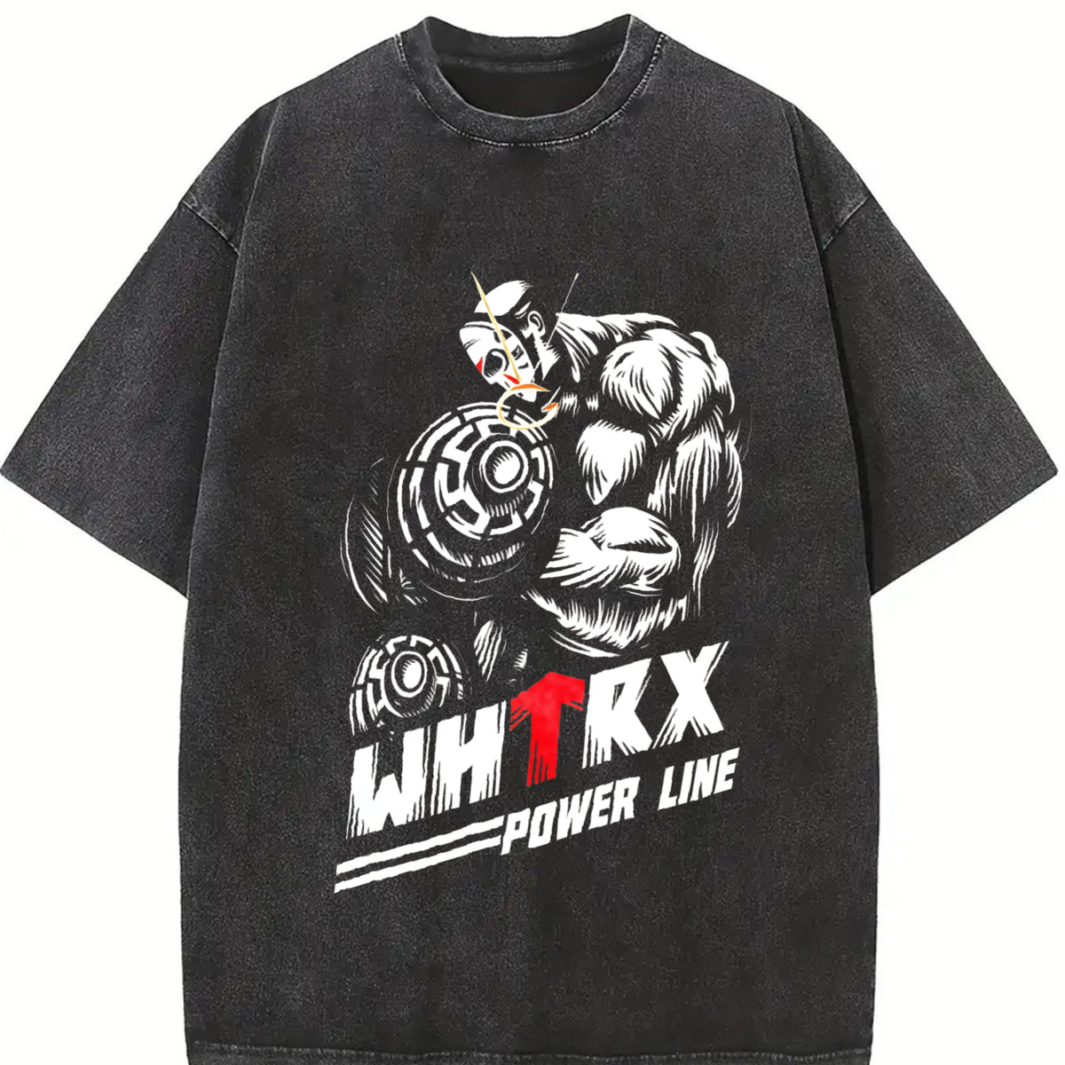 Weightlifting Bear Power Line Vintage Washed T-Shirt in Black