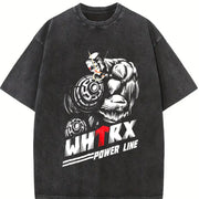 Weightlifting Bear Power Line Vintage Washed T-Shirt in Black