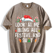 At Me Being All Festive and Shit Christmas Vintage Washed T-Shirt in Brown