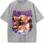 Bober Meme Beaver Retro Vintage Washed T-Shirt in Gray