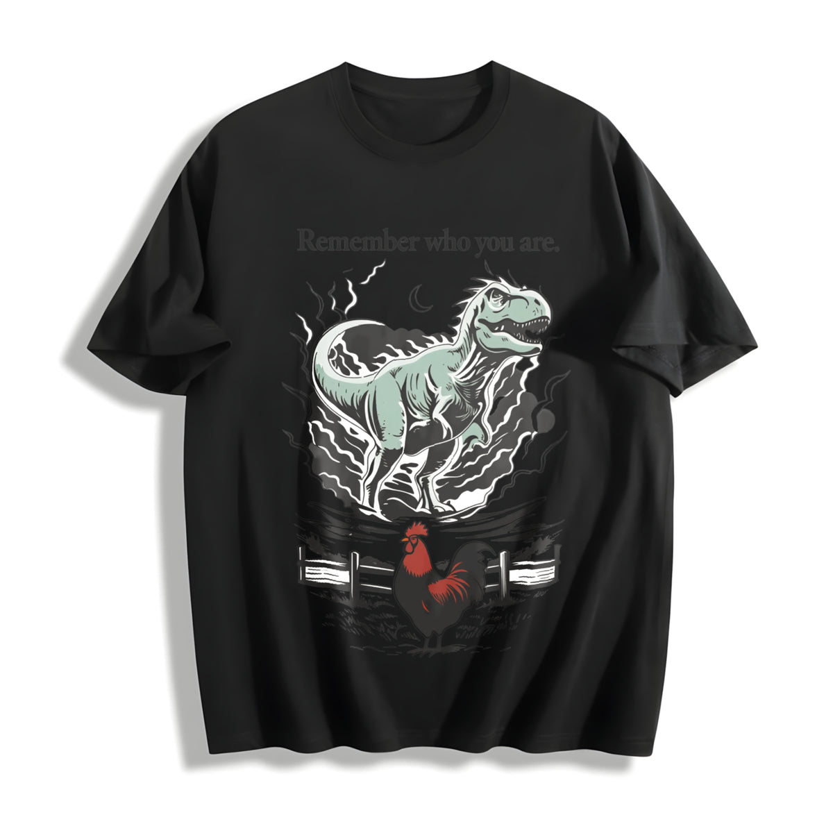 Remember Who You Are Dinosaur Cotton T-Shirt in Black