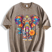 Elephant Fashionable Vintage Washed T-Shirt in Brown