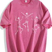 With Retro Dancing Skeletons Vintage Washed T-Shirt in Red