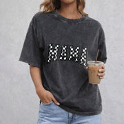 Checkered Mama Gift for Mom vintage washed oversized T-shirt in Black