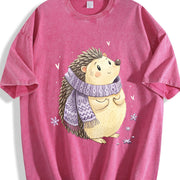 Short-sleeve with Scarf & Hedgehog Vintage Washed T-Shirt in Red