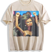 Glam Doll Raising Both Fists Vintage Washed T-Shirt in Beige